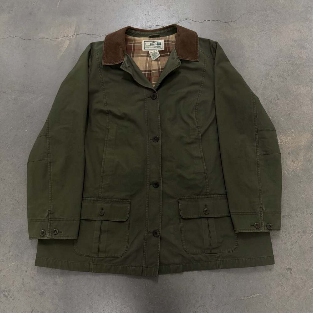 Vintage L.L.Bean Adirondack Barn Coat Plaid Lined Canvas Chore Jacket Olive Gree